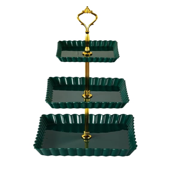 9.84x13.39in 3-Tier Metal Dessert Stand - Heavy Duty Candy/Fruit Display for Weddings/KTV/Parties, Detachable Serving Tray with Gold Finish (Green/B)