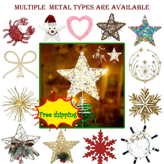 9.84x7.87 in Christmas Tree Topper, Lighted Xmas Treetop Star with LED Lights, Luminous Tree Top Decoration for Holiday Party Wedding Xmas Tree Christmas Home Decor, AKLJWH, S