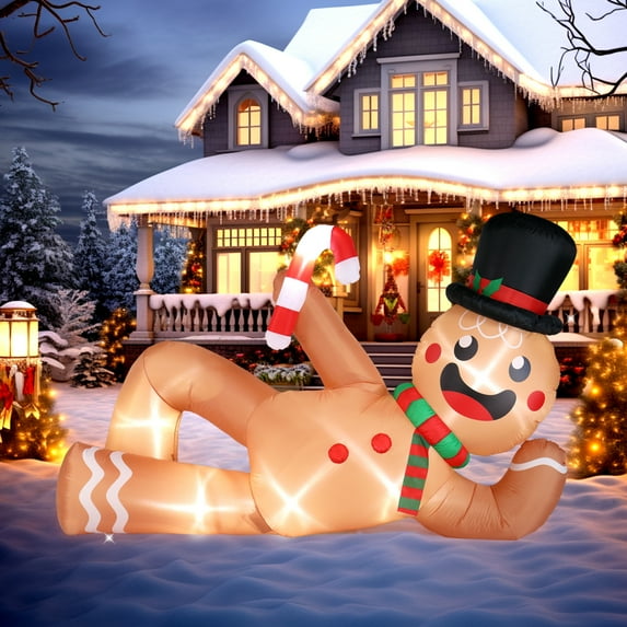 9.8FT Christmas Inflatable Outdoor Decoration, Christmas Inflatables Gingerbread Man Christmas Blow Ups with LED Lights, Blow Up Christmas Decorations Outdoor for Holiday Garden Lawn Yard Decor