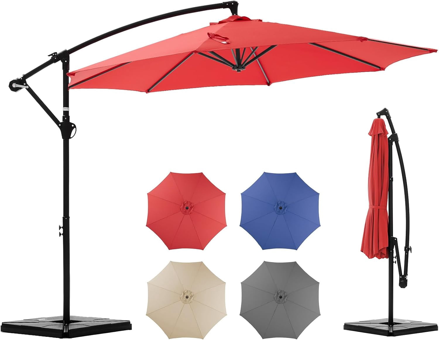 9.8FT Offset Patio Umbrella with Base, Cantilever Table Umbrellas for ...