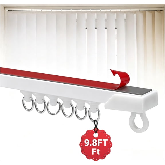 9.8FT Self Adhesive Curtain Track No Drill Ceiling Mount Curtain Track for RV, Trailer & Home, Smooth Gliding Ceiling Curtain Rail