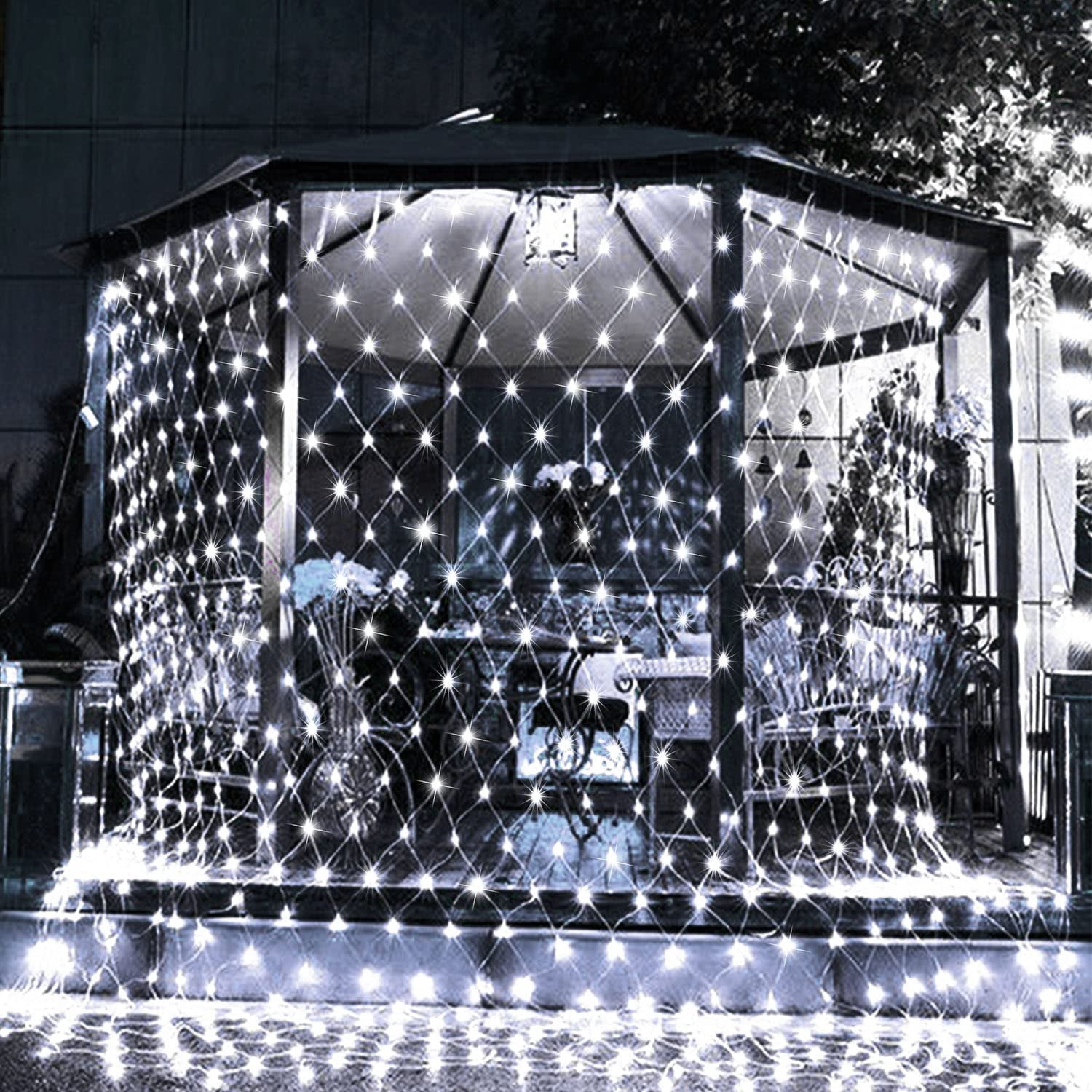 9.8FT x 6.6FT Outdoor Christmas Net Lights, 198 LEDs Net Lights, 8