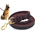 thumbnail image 1 of 9.8Ft Genuine Leather Dog Leash, Heavy Duty Dog Training Leashes for Large Breed Dogs and Medium Dogs, Black or Brown, 1 of 9