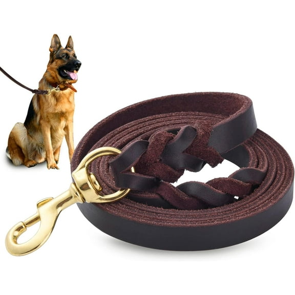 9.8Ft Genuine Leather Dog Leash, Heavy Duty Dog Training Leashes for Large Breed Dogs and Medium Dogs, Black or Brown