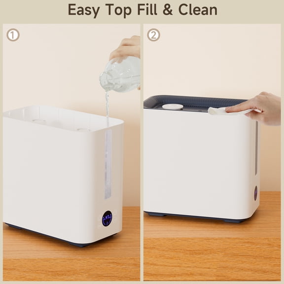 9.8L High Capacity Top Fill Humidifier for Large Rooms with 800ml Per Hour Output 50 Hour Runtime 34dB Ultra Quiet Smart Display Timer and Auto Shut Off