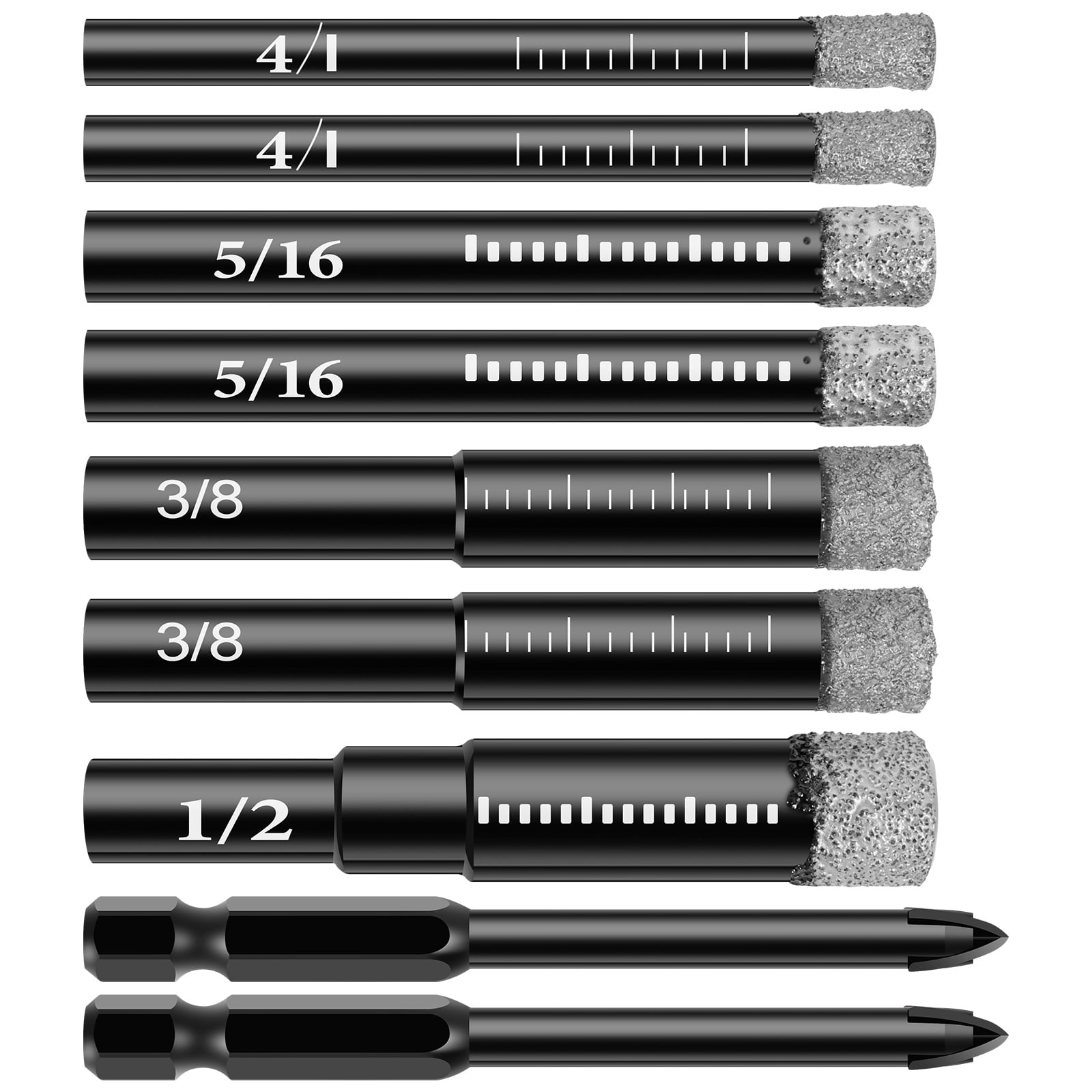 BGTEC 10-Piece Diamond Core Drill Bit Set With Hex Shank - 1/4" For Tile, Porcelain, Marble