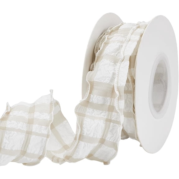 9.8Yards Chiffon Plaid Ribbon 1-5/8 inch Wide Burlywood Fabric Gingham Ribbon Polyester Sewing Tartan Pattern Checkered Pleated Trim