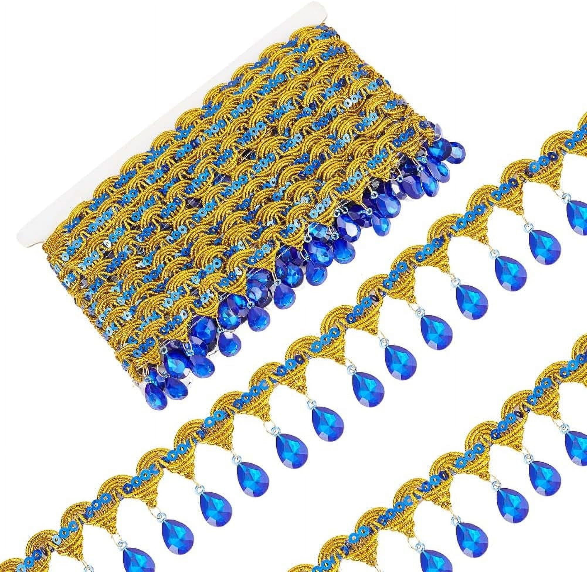 9.8YardsHanging Beads Fringe Lace 1.9inch Wide Blue