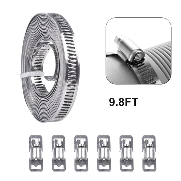 9.8ft Adjustable Large Hose Clamps Worm Gear Stainless Steel Clamp +6 Fasteners