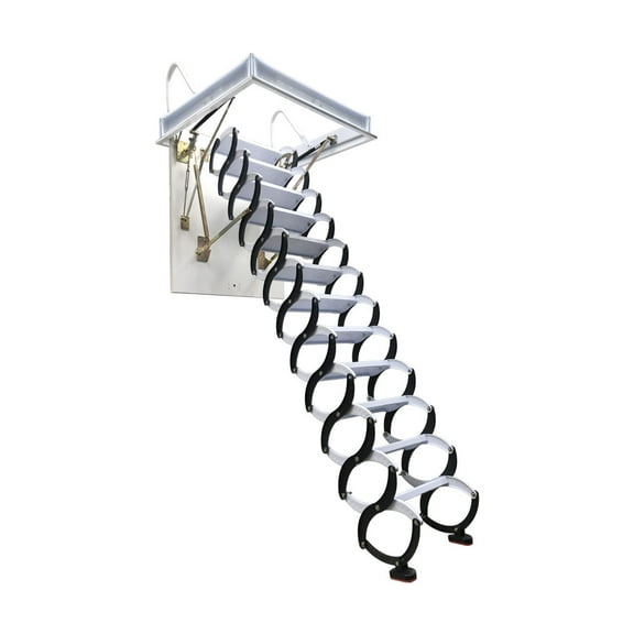 9.8ft Attic Pull Down Ceiling Ladder Stairs Hidden Folding Loft Ladder Stairs 12 Steps Black Carbon Steel 600LB Loading Capacity