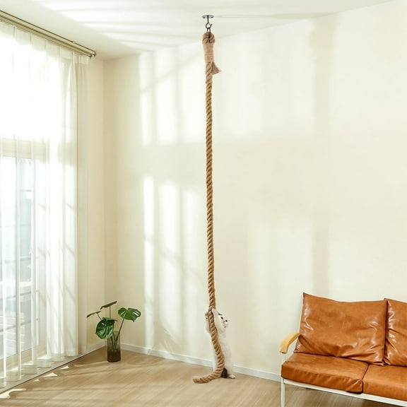 QLFYUU 9.8ft Cat Sisal Rope Climber for Ceiling Climbing Scratching Toy for Indoor Cats Beige