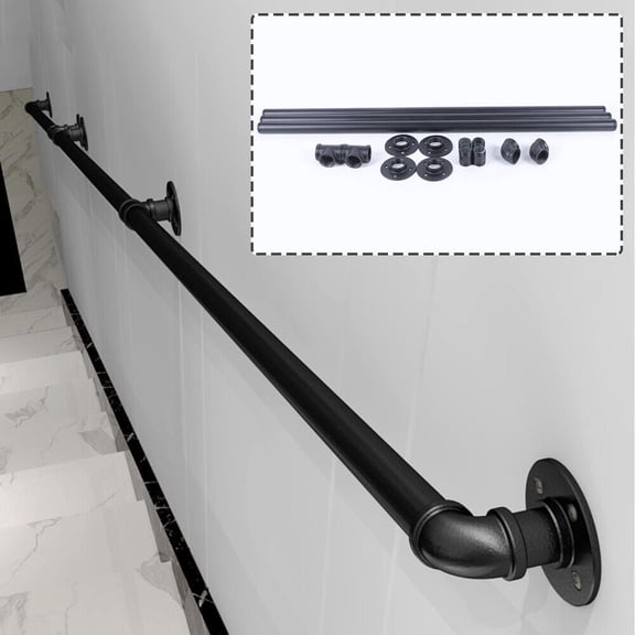 9.8ft Iron Handrail for Steps Stair Railing Hand Rail Kit Black Load-Bearing Capacity Each Bracket Can Bear 200 Kg (440 Lbs) for Dormitories, Buildings, Bars