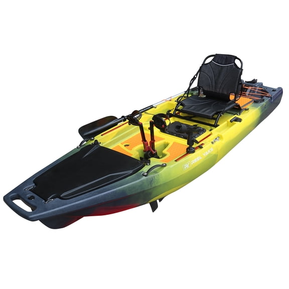 9.8ft Rocket Modular Fishing Kayak - Fin Drive, 400 lbs Capacity, Yellow Black - Pedal Fishing Kayaks for Adults & Youth, Sit on Top, Compact Storage, Lightweight, Easy Transport