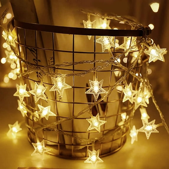 9.8ft Star-Shaped String Lights, Bright & Flashing Energy Saving Fairy Lights with 20 LED, Outdoor Waterproof Star Lights, Battery Powered Fairy Light for Xmas Tree, Indoor Decor, Warm White