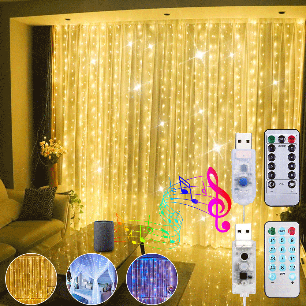 9.8ft x 9.8ft LED Curtain Lights, USB...