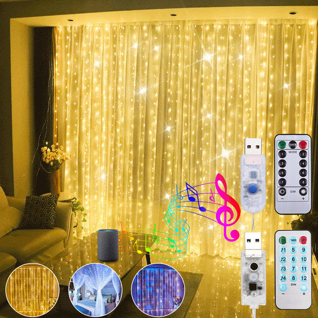 9.8ft x 9.8ft LED Curtain Lights, USB Christmas Fairy String Lights