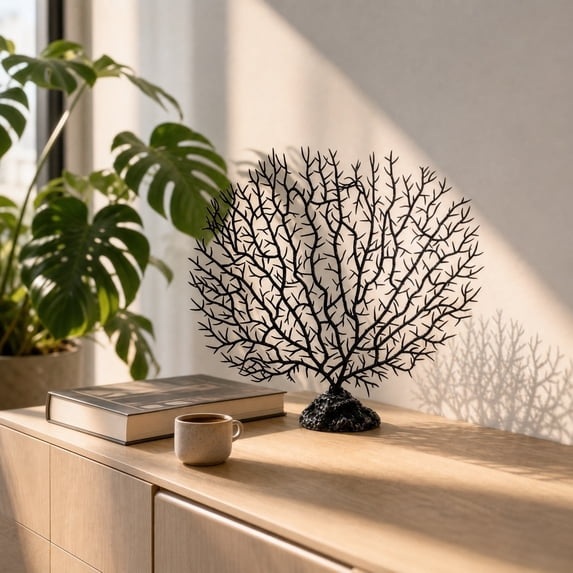9.8in Artificial Coral Aquarium Decoration, Soft Plastic Fake Sea Branch with Base for Saltwater Fish Tank Landscape Ornament