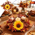thumbnail image 1 of 9.8in Fall Candle Ring Wreath, Artificial Pumpkin Sunflower Maple Leaf Candle Holder Garland, Halloween Decor,Faux Autumn Harvest Candle Ring, Indoor Tabletop Thanksgiving Farmhouse Centerpiece Decor, 1 of 5