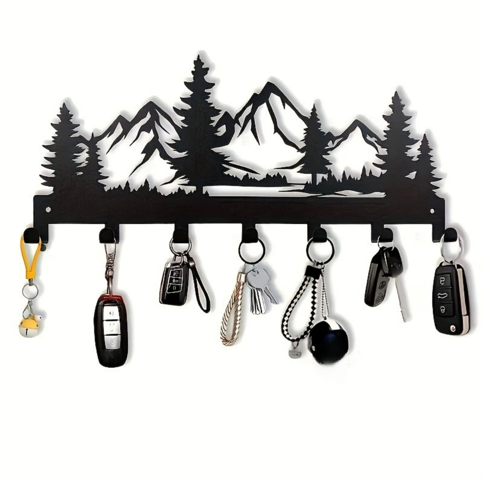 Multiple Key Hook Rack 9.8in Metal Key Hook Rack 7-Hook Wall Organizer Rustic Nature-Themed ...
