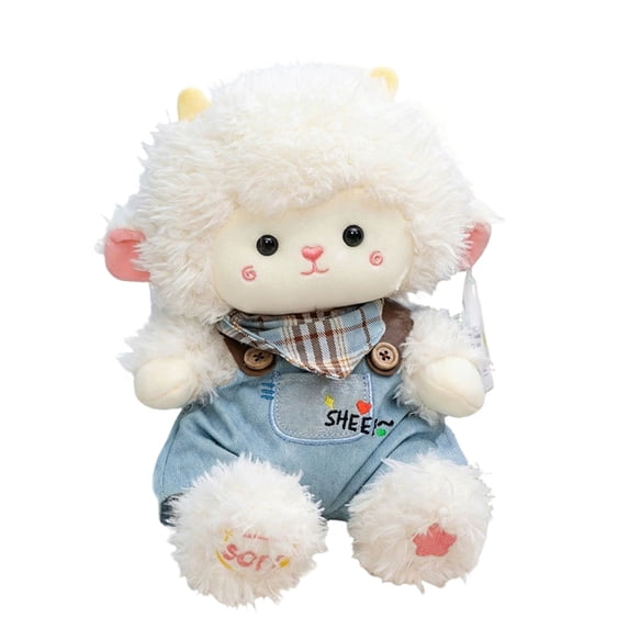 9.8in Warm Dressed Sheep Plushie for Sleeping, Soft Lamb Body Pillow, Stuffed Animal Hugging Doll, Cozy Fleece Sheep Figurine, Decorative Soft Plush Gift for Bedroom Decor