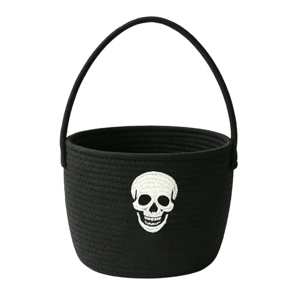 9.8inch Halloween Pumpkin Candy Basket, Handheld Cotton Rope Storage Bin, Spooky Treat Container for Trick-or-Treat Party Home Decoration