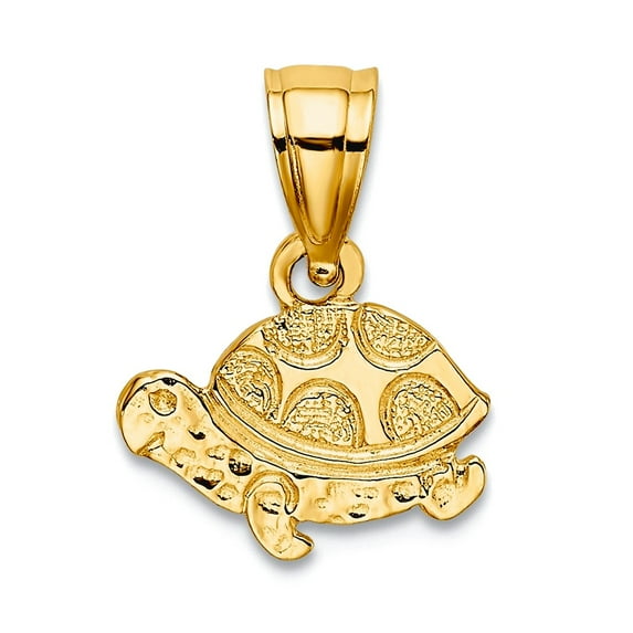 9.8mm 10k Solid Yellow Gold Flat and Engraved Mini Turtle Charm Pendant Necklace for Women