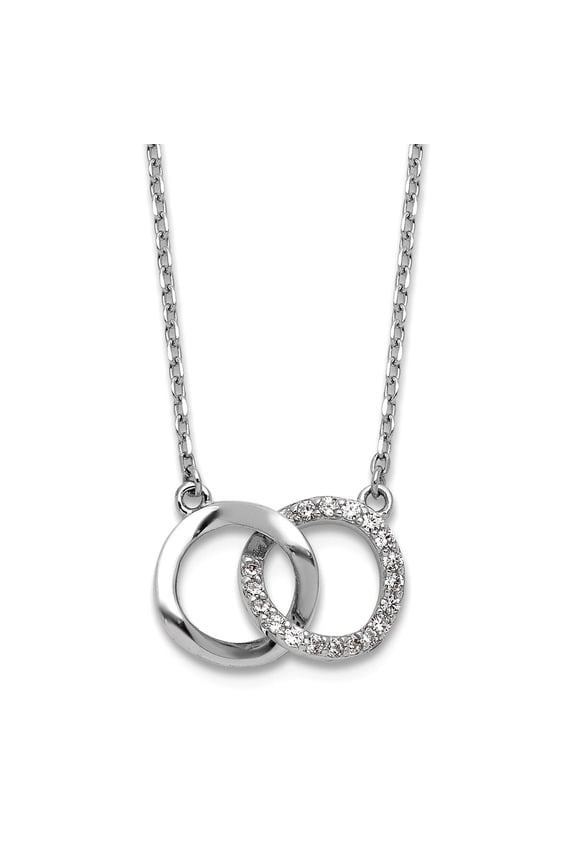 9.8mm 925 Sterling Silver Rhodium Plated Cubic Zirconia Interlocking Ring Necklace 18 Inch Pendant Necklace for Women
