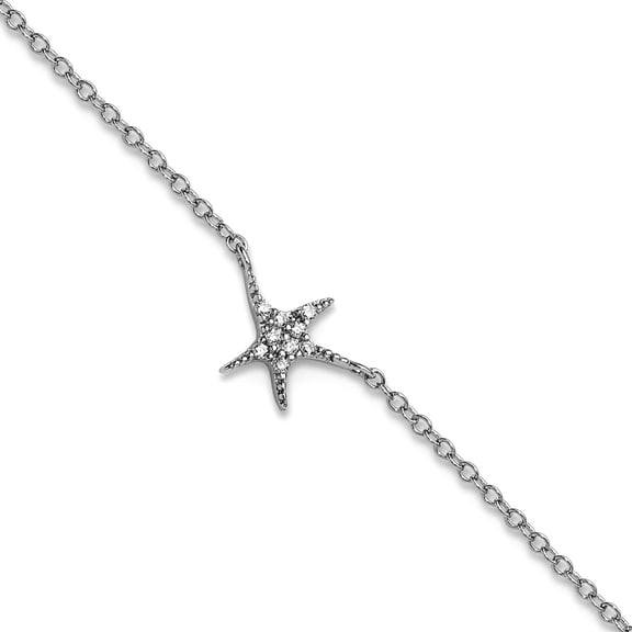 9.8mm 925 Sterling Silver Rhodium Plated Cubic Zirconia Sea shell Nautical Starfish With 1in Extension Anklet 9.5 Inch A