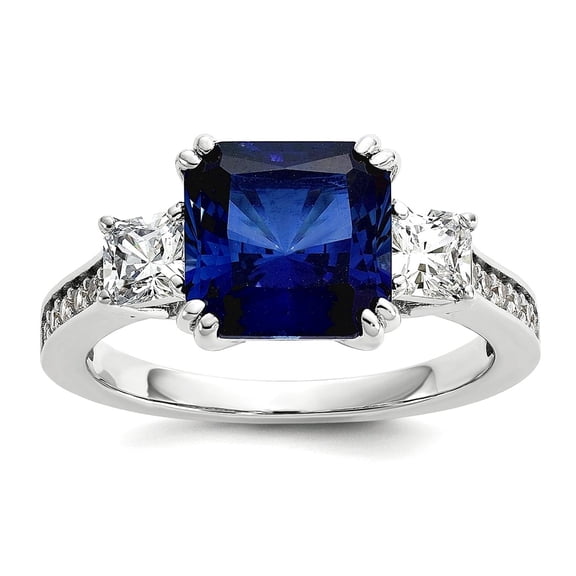 9.8mm 925 Sterling Silver Rhodium Plated Polished Fancy Blue and White Cubic Zirconia Ring Size 7 Ring for Women