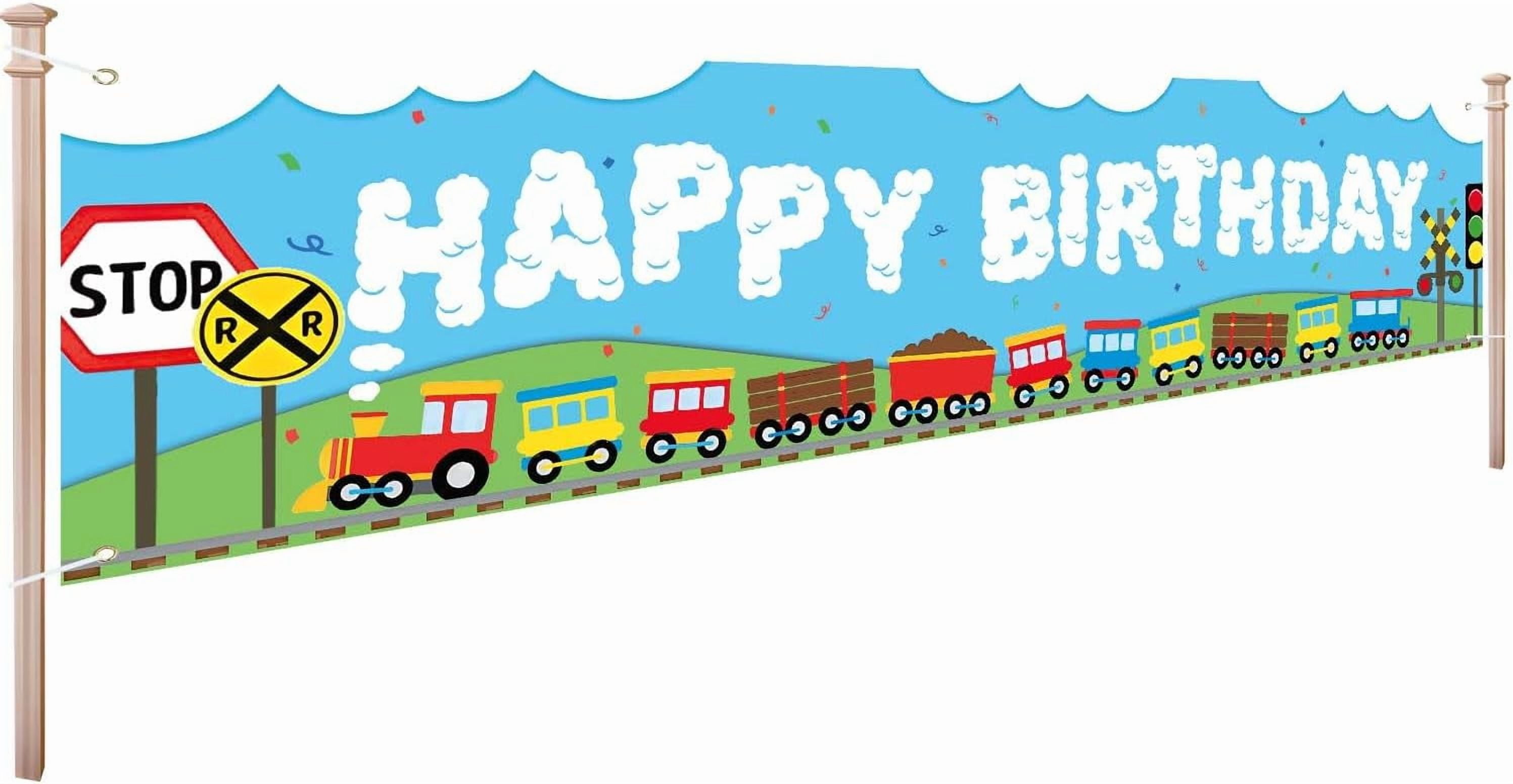 9.8x1.9ft Train Birthday Yard Banner Choo Choo Train Birthday Decorations Banner All Aboard Party Photography Background Steam Train Theme Party Photo Booth Props