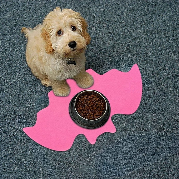 9.8x16.9 Inch Bat Shape Pet Mats for Food and Water Dog Cat Food Mats Pet Feeding Mat Anti-Slip No Stains Quick Dry Floors Waterproof Placemat Pet Food Bowl Mat Halloween Decorations (Pink)