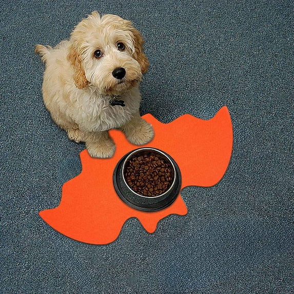 9.8x16.9 Inch Bat Shape Pet Mats for Food and Water Dog Cat Food Mats Pet Feeding Mat Anti- No Stains Quick Dry Floors Waterproof Placemat Pet Food Bowl Mat Halloween Decorations (Orange)