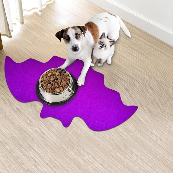 9.8x16.9 Inch Bat Shape Pet Mats for Food and Water Dog Cat Food Mats Pet Feeding Mat Anti- No Stains Quick Dry Floors Waterproof Placemat Pet Food Bowl Mat Halloween Decorations (Purple)