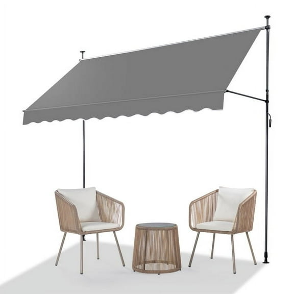 9.8x3.9FT Retractable Patio Awning – Grey Polyester Canopy, UV50+ Protection, No-Drilling Installation – for Decks, Gardens & Commercial Shading