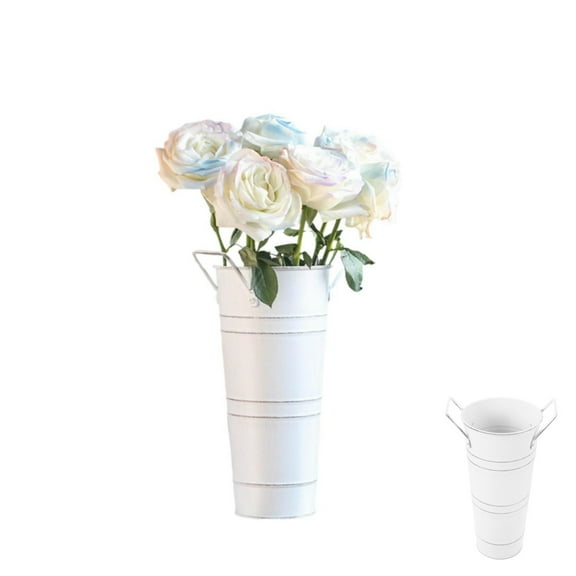 9.8x4.3x3In Silver Vintage Rustic Tin Flower Buckets,HXRH Portable Galvanized Flower Bucket with Handles for Wedding,Home,Florist,1Pack