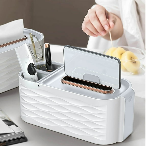 9.8x4.6x4.1 Inch Rectangular Tissue Box Cover Facial Tissue Holder for Bathroom Home Office Car Decoration Multi Functional Storage (White)