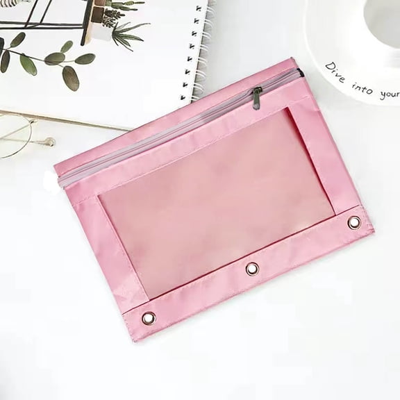 9.8x7.1 Inch 3 Ring Pencil Pouch, Transparent PVC Canvas Zipper Bag, Detachable Binder Pocket, Large Capacity Stationery Document Storage Organizer