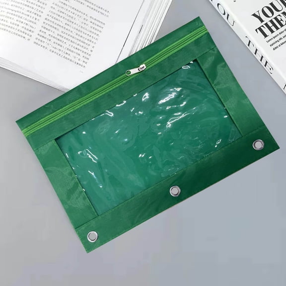 9.8x7.1 Inch 3 Ring Pencil Pouch, Transparent PVC Canvas Zipper Bag, Detachable Binder Pocket, Large Capacity Stationery Document Storage Organizer