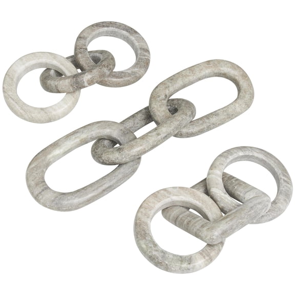9", 9", 13"W Gray Marble Handmade Geometric 3 Link Chain Sculpture with Various Shapes, by DecMode (3 Count)