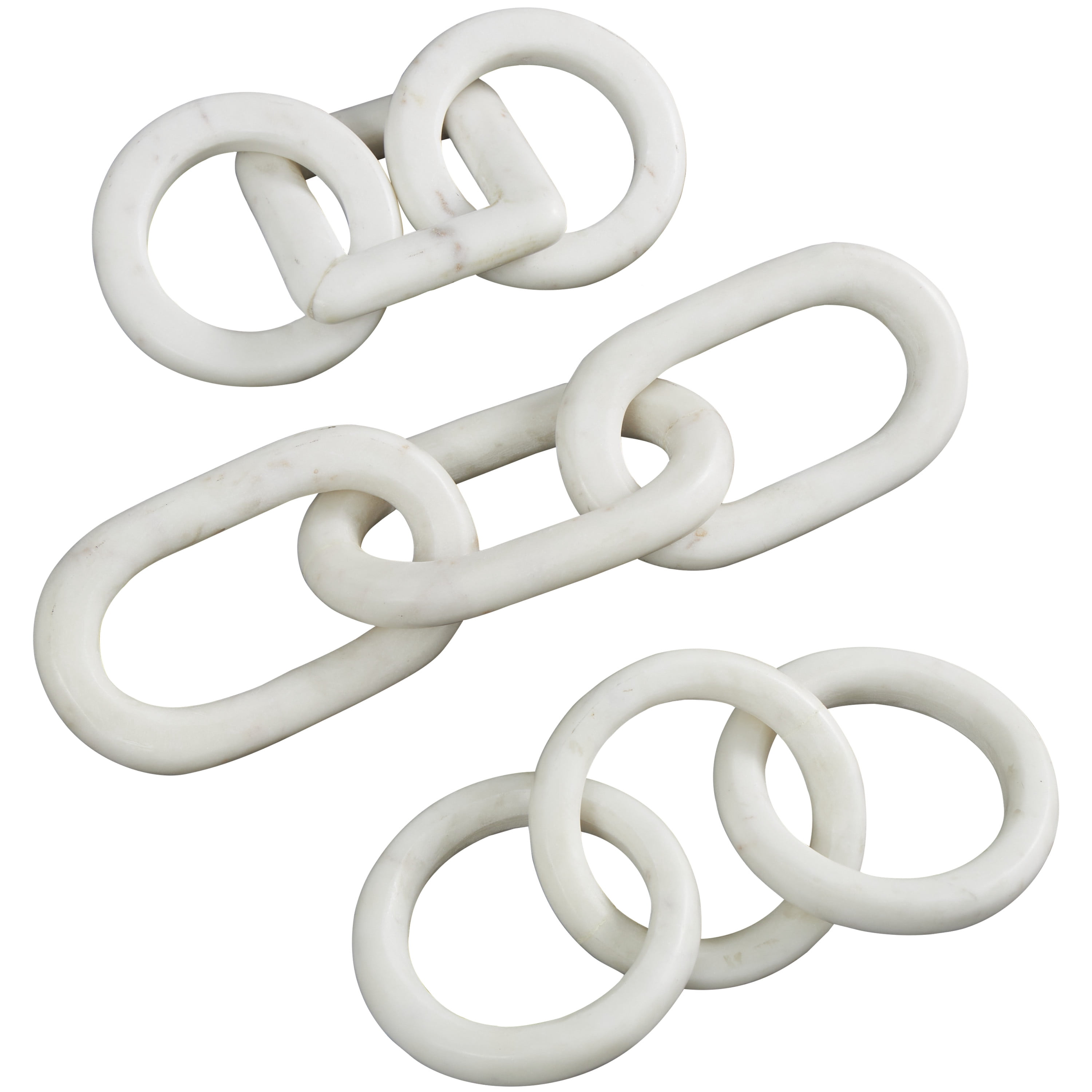 9", 9", 13"W White Marble Geometric 3 Link Chain Sculpture with Various Shapes, by DecMode (3 Count)