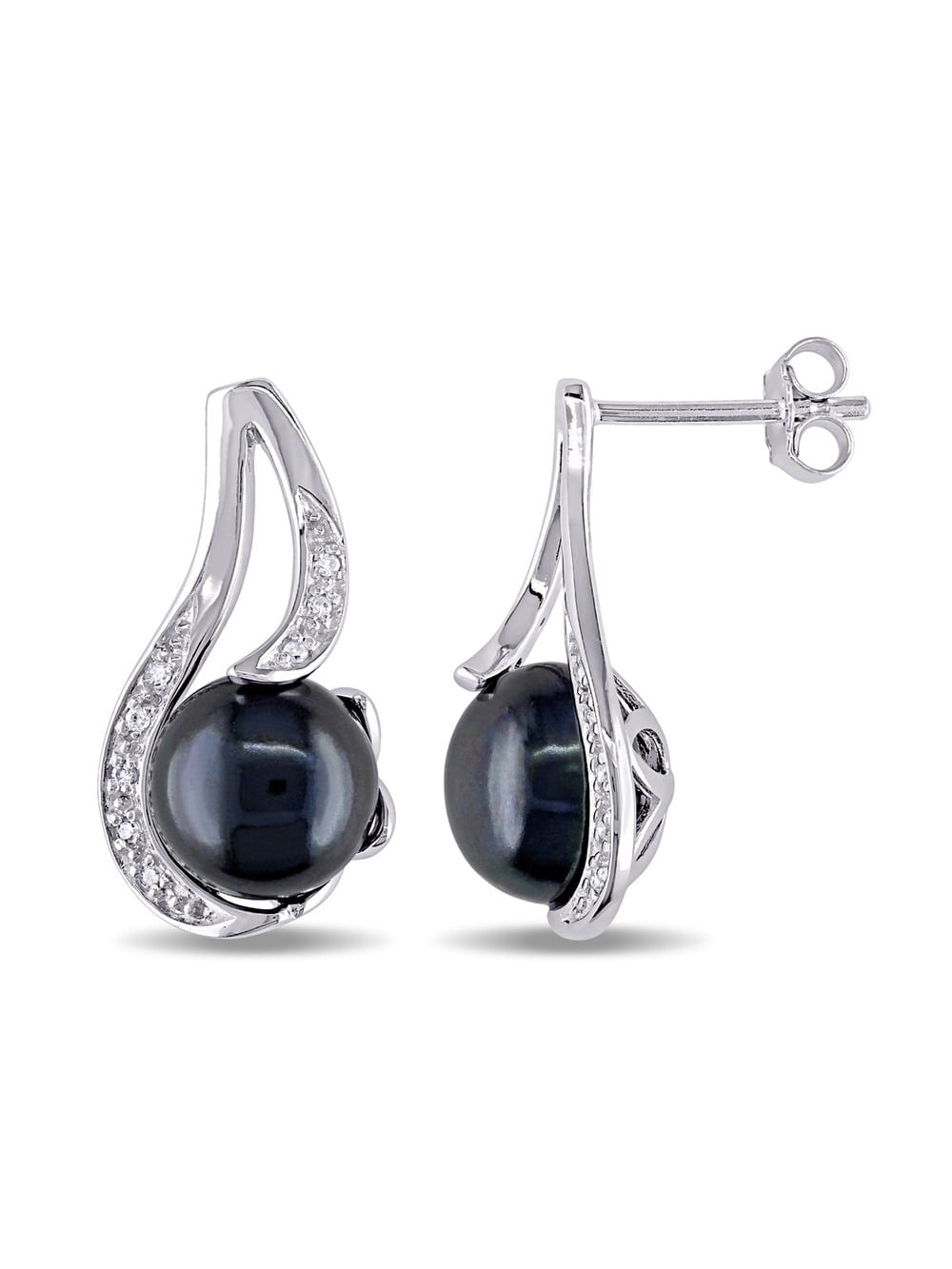 9-9.5mm Freshwater Cultured Black Pearl Earrings in Sterling Silver for Women