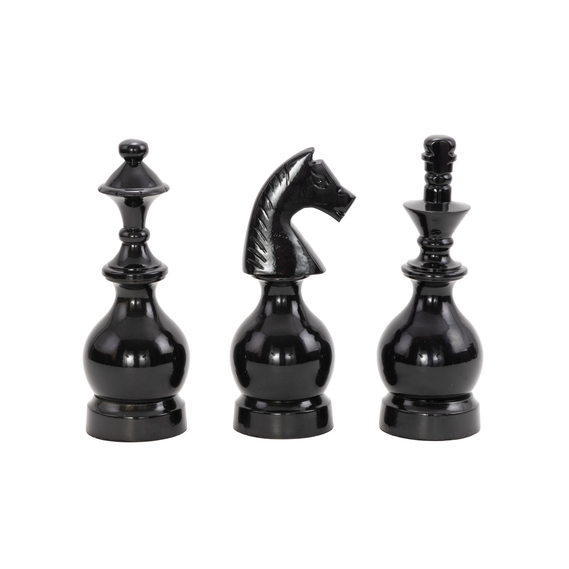 9", 9", 8"H Gray Aluminum Metal King, Knight, Bishop Chess Sculpture, by DecMode (3 Count)