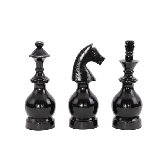 9", 9", 8"H Gray Aluminum Metal King, Knight, Bishop Chess Sculpture, by DecMode (3 Count)
