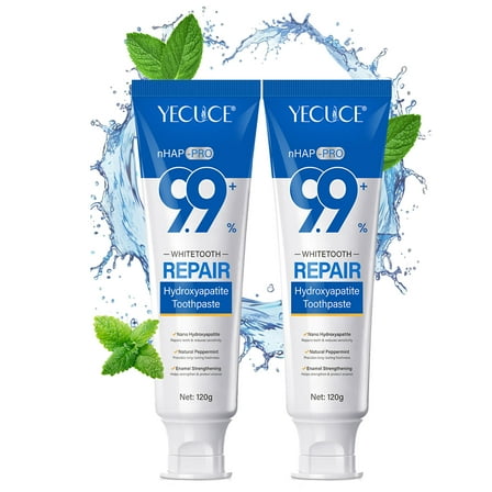 9.9% Hydroxyapatite Toothpaste, 2 Pack Nano Hydroxyapatite Toothpaste, Teeth Whitening, Enamel Strength, Peppermint Flavor