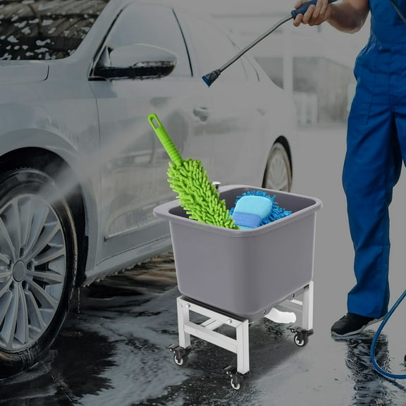 9.92lbs Gray Portable Floor Freestanding Utility Mop Sink Large Capacity Mop Bucket with 4 Wheels for Commercial Buildings,Mud Rooms,and Basement Workshops
