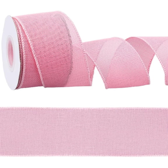 9.95 Yards 2.5 Inch Pink Burlap Ribbon Natural Wired Edge Christmas Weave Lace Rolls Fabric Jute Rustic Ribbons Roll for Gift Wrapping Sewing Christmas Tree Decor Holiday DIY Craft Supply