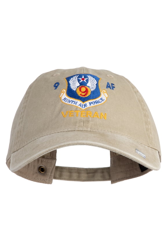 9 AF Ninth Air Force Veteran Embroidered Washed Solid Pigment Dyed Cotton Twill Brass Buckle Cap - Khaki OSFM