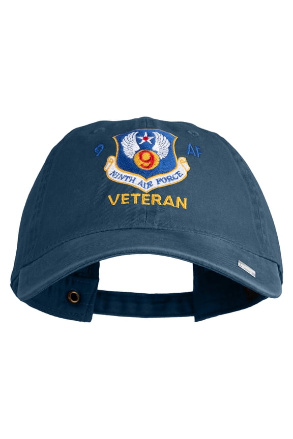 9 AF Ninth Air Force Veteran Embroidered Washed Solid Pigment Dyed Cotton Twill Brass Buckle Cap - Navy OSFM