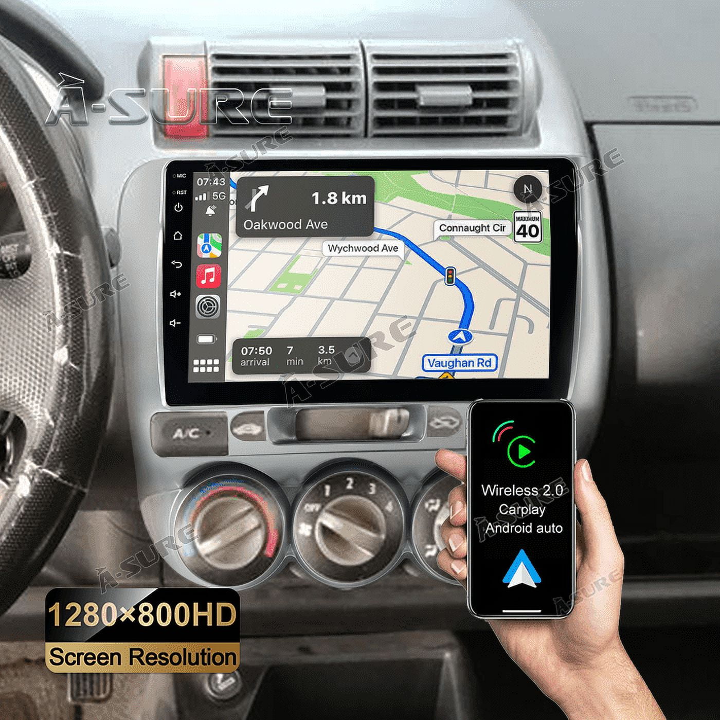 9'' Android 12 Car Stereo for Honda Fit Jazz 2001-2008, Bluetooth