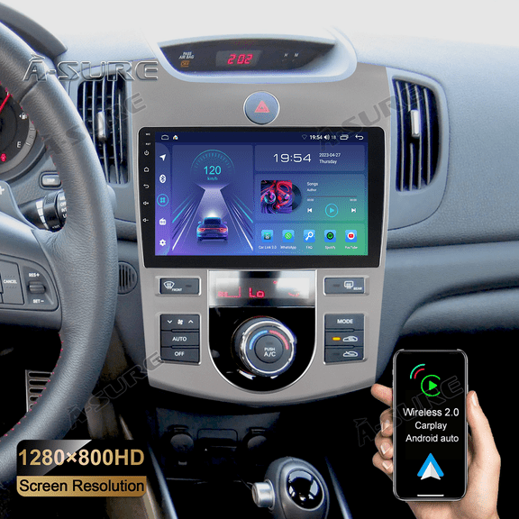 9" Android 14 Car Stereo Radio for Kia Forte Cerato 2010-2013 Auto A/C, 2+32GB Wireless CarPlay Android Auto GPS Navi Wi-Fi Bluetooth SWC DSP FM RDS USB